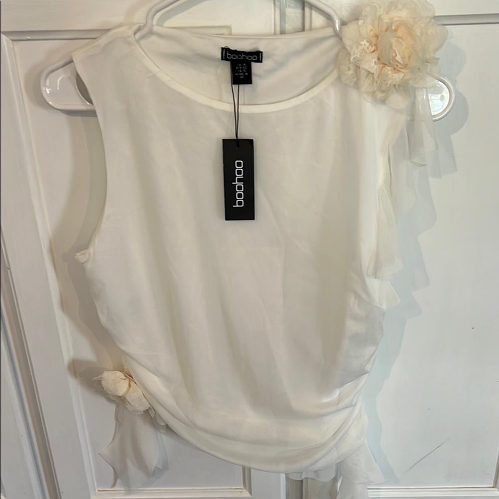 Boohoo White Sleeveless Top with Floral Detail